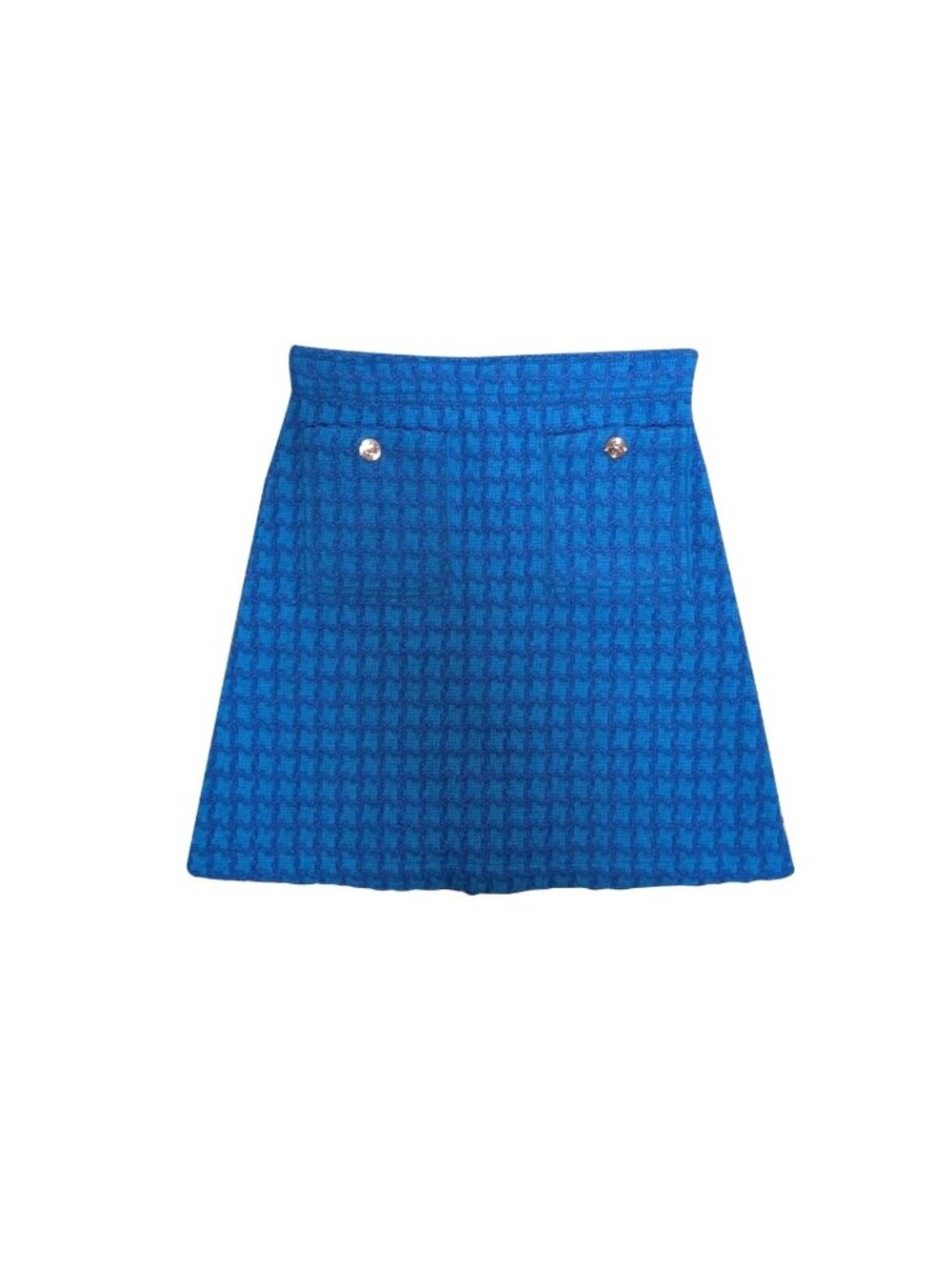 Pre-owned Sandro Textured Woven A‑Line Mini Skirt Bright Blue EU38 SFPJU00806